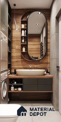 A bathroom with a large tub in the middle of the room and two sinks and two sinks on the wall next to a bathtub in front of a large window that has a wooden stool in a white